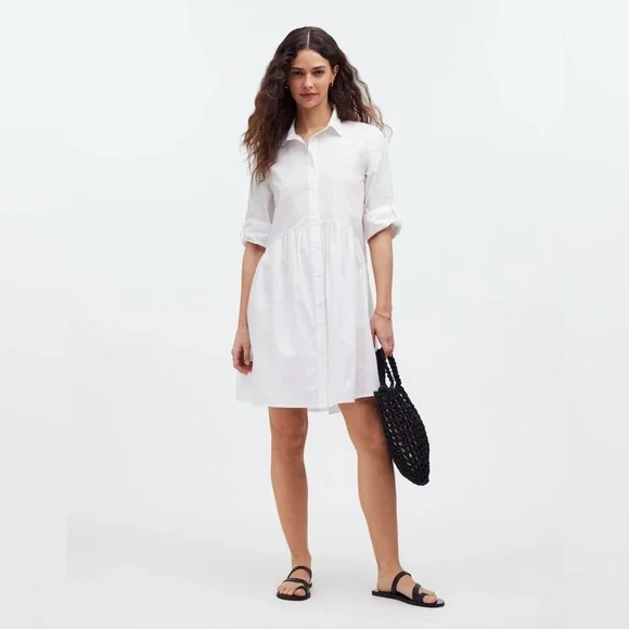 NWT Madewell Button-Front Mini Shirtdress in Poplin Women's Regular XXS Resort - Picture 1 of 11
